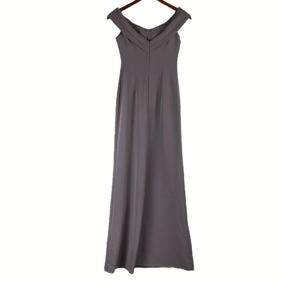 Aidan Mattox Gray Open Shoulder‎ V Neck High Slit Gown Dress Size 0 - Picture 3 of 13